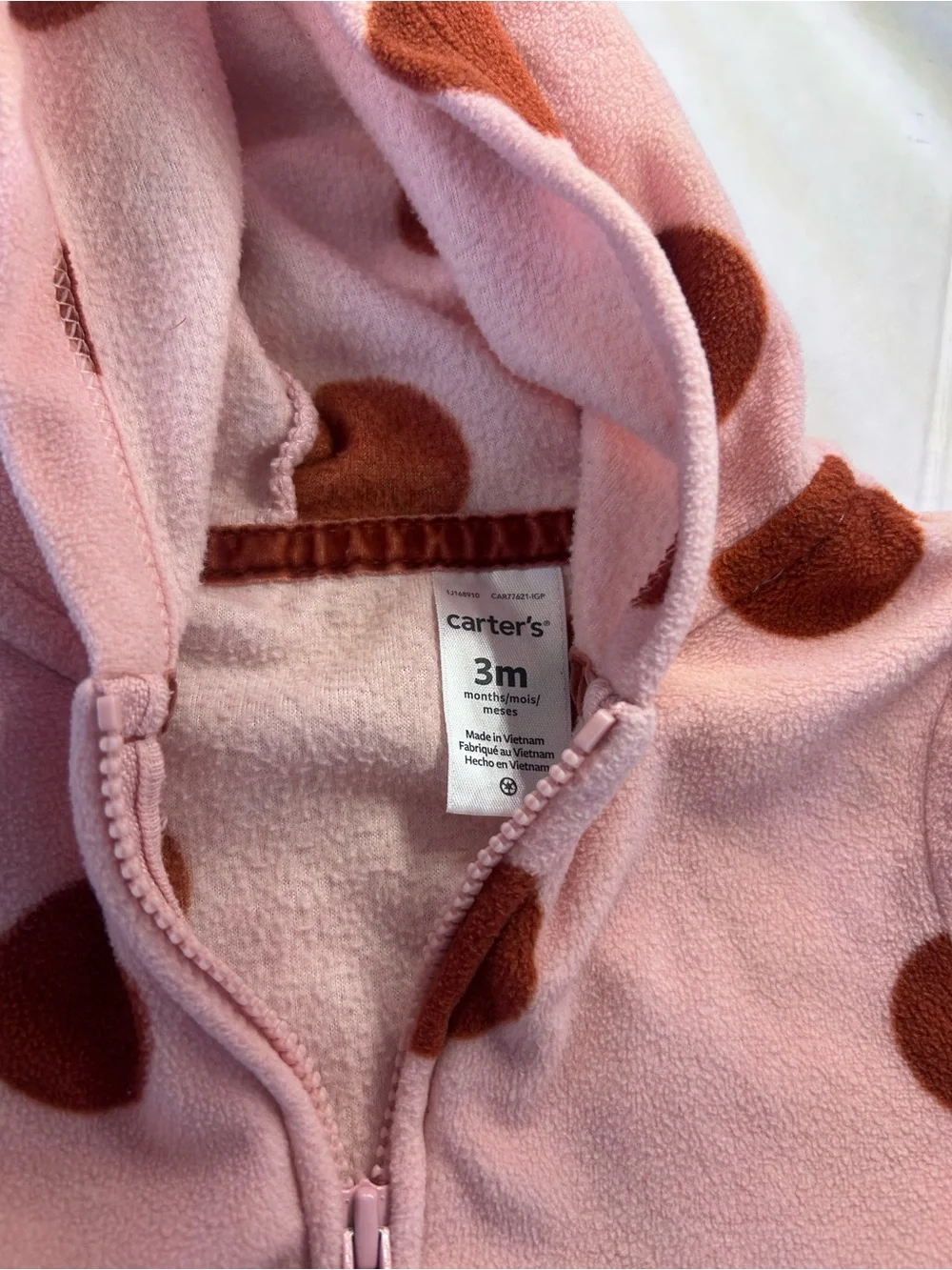 Carter's Pink Fleece Hoodie with Brown Polka Dots